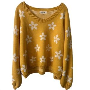 Peach Love California Women’s Yellow Floral Oversized Sweater